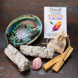 Sage Smudge Kit with 2 White Sage Bundles 4" inch, 2 Palo Santo Sticks, Abalone Shell 5-6" inch, Rose Quartz & Instructions | Smoke Cleanse