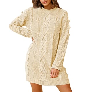 Slim Fit Cable Knit Long Sleeve Sweater Dress