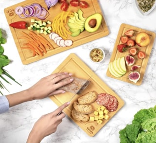 Organic Bamboo Cutting Board with Juice Groove (Set of 3)