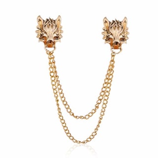 Punk Wolf Head Long Chain Brooch