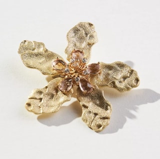 Anthropologie Embellished Grooved Flower Brooch