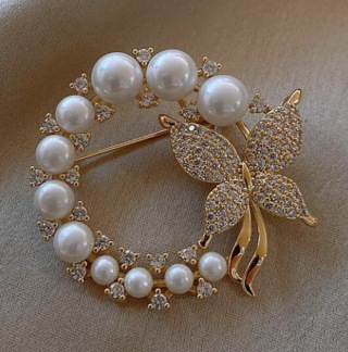Pearl and Rhinestone Circle Brooches