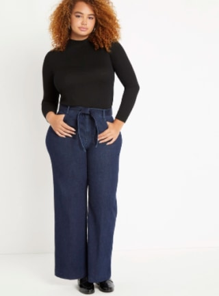 Classic Fit Belted High-Rise Wide Leg Denim