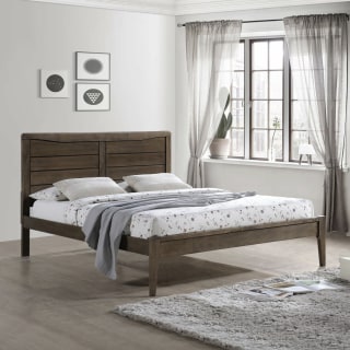 Rustic Wooden Slat Panel Queen Platform Bed