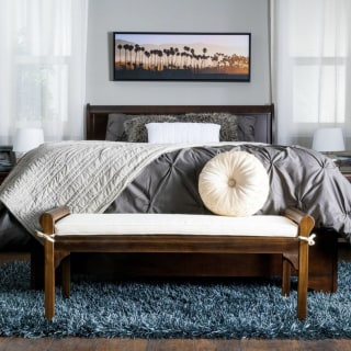 Rustic Acacia Wood Bench with Cushion