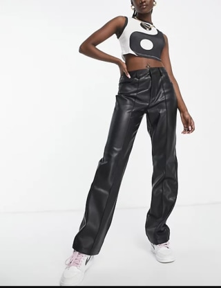 Stradivarius faux leather pants in black