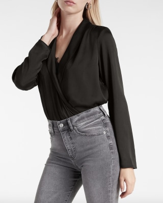 Draped Lace Inset Thong Bodysuit