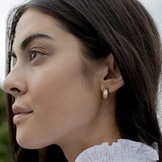 PAVOI 14K Gold Plated Sterling Silver Post Thick Huggie Earrings - Small Round Hoop Earrings in Yellow Gold