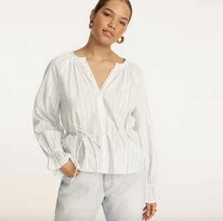 Button-Up Tie-Waist Top in Stripe
