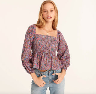 Puff-Sleeve Smocked Top in Liberty Tropical Prince Print
