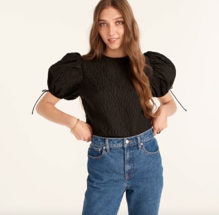 Puff-Sleeve Textured Organza Top