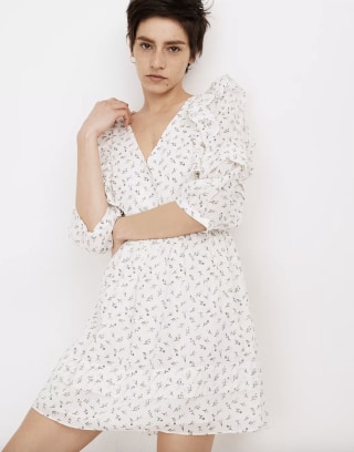 Ruffled Pleat-Sleeve Mini Dress in Spring Fling