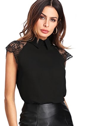 Floerns Lace Cap Sleeve Blouse