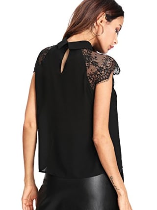 Floerns Lace Cap Sleeve Blouse