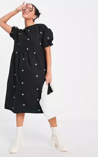 Asos Native Youth Puff Sleeve Midi Smock Dress