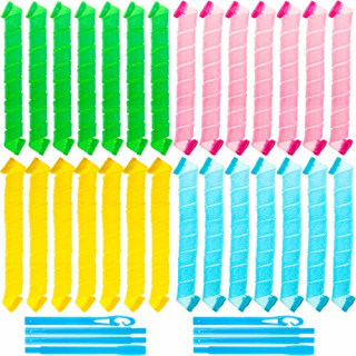 28 Pieces Hair Curlers No Heat Spiral Curls Heatless Curls Magic Soft Hair Curlers Styling Kit with 2 Pieces Styling Hooks for Most Kinds of Hairstyles(75 cm, Assorted Color )