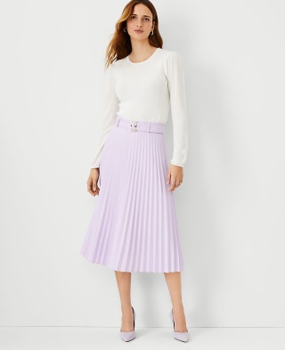 Belted Pleated Midi Skirt