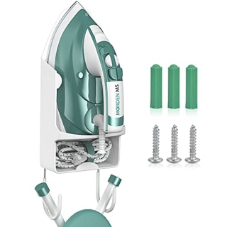 Ironing Board Hanger Wall Mount, Electric Iron Holder Laundry Room Iron and Ironing Board Storage Organizer Shelf with Removable Hooks for Household Bathroom Cabinet - for Max 5.5 inch Width