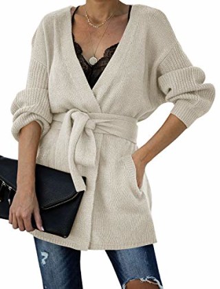 Womens Wrap Tie Waist Cardigan Sweater