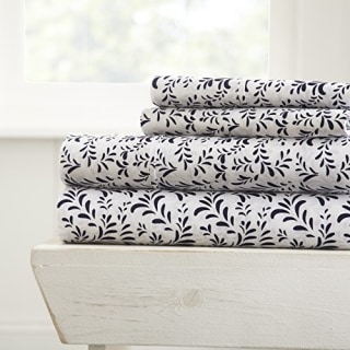 Linen Market 4 Piece Sheet Set Patterned, Queen, Burst of Vines Navy