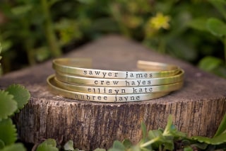 Skinny Personalized Stacking Cuff Bracelet | Custom Kids Name Jewelry | Baby Shower New Mom Mother's Day Gift