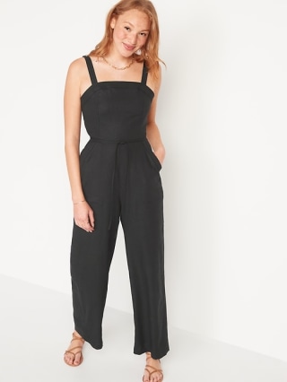 Old Navy Sleeveless Linen-Blend Tie-Belt Wide-Leg Jumpsuit