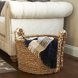 Large Wicker Floor Storage Basket with Braided Handle