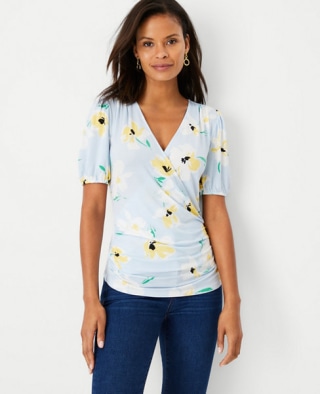 Floral Puff Sleeve Wrap Top