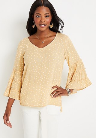 Polka Dot Tiered Bell Sleeve Top