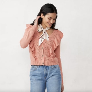 Women's Ruffle Pointelle Cardigan