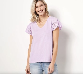 Candace Cameron Bure Eyelet Flutter-Sleeve Knit Top