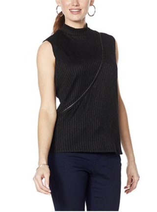 Zippered Mock-Neck Top