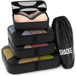 Shacke Pak - 5 Set Packing Cubes - Travel Organizers with Laundry Bag (Pure Black)