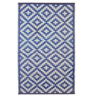 Shop LC Navy White Lattice Pattern Straw Mat 100% Polypropylene Beach Garden Outdoor Rugs