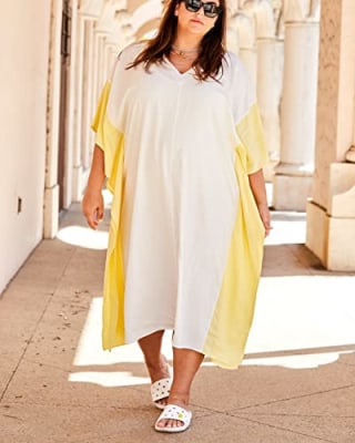 The Drop Colorblock V-Neck Kaftan Maxi Dress