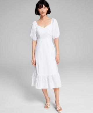 Puff-Sleeve Midi Dress
