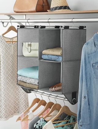 Fabric Closet Organizer Shelving with Garment Rod