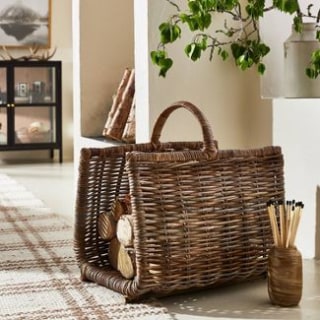 20" x 15" Rattan Woven Log Holder with Handle Gray/Natural - Threshold(TM) designed with Studio McGee