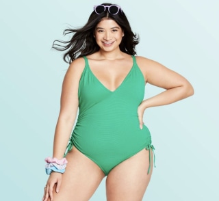 Women's Deep V-Neck Green One Piece Swimsuit