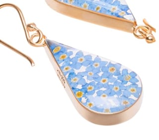 Sterling Silver Pressed Flower Teardrop Earrings