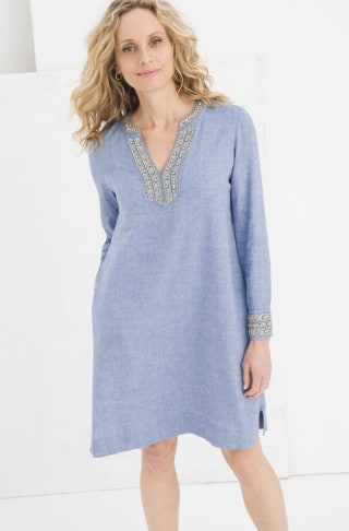 Beaded Linen-Blend Dress