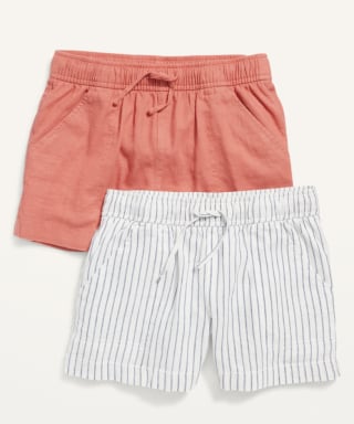 Linen-Blend Patterened Drawstring Shorts Two-Pack
