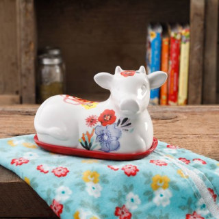 Flea Market Decorated 6.5" Cow Butter Dish
