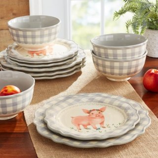 Gingham 12-Piece Dinnerware Set