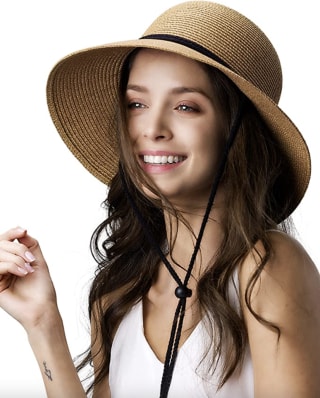 FURTALK Womens Wide Brim Sun Hat with Wind Lanyard UPF Summer Straw Sun Hats for Women