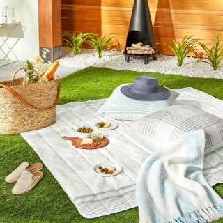 Border Stripe Summer Picnic Blanket Light Blue/Gray/Cream - Hearth & Hand(TM) with Magnolia