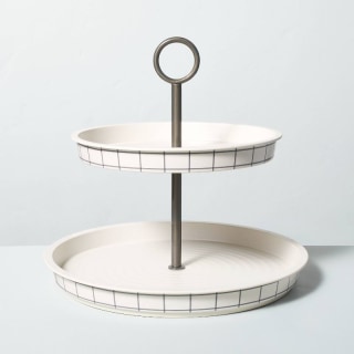 Two-Tier Grid Pattern Bamboo-Melamine Serve Tray Gray/Cream - Hearth & Hand(TM) with Magnolia
