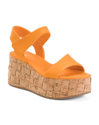 Leather Platform Wedge Sandals