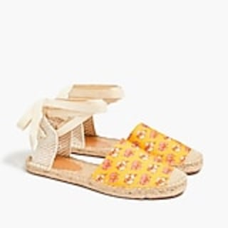 Printed Canvas Ankle-Wrap Espadrille Sandals