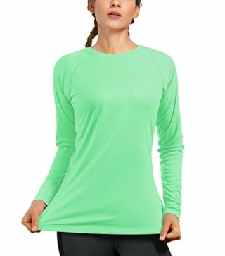 Womens UPF 50+ Long Sleeve Workout Running Shirts Lightweight UV Sun Protection Hiking Tee Tops for Rash Guard Swimming Fishing